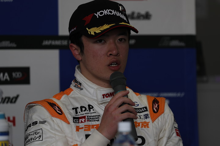 決勝記者会見: 3位の宮田莉朋（カローラ中京Kuo TEAM TOM'S）