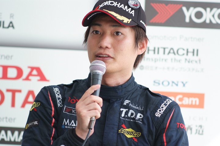 決勝記者会見: 3位の大嶋和也（SUNOCO TEAM LEMANS）