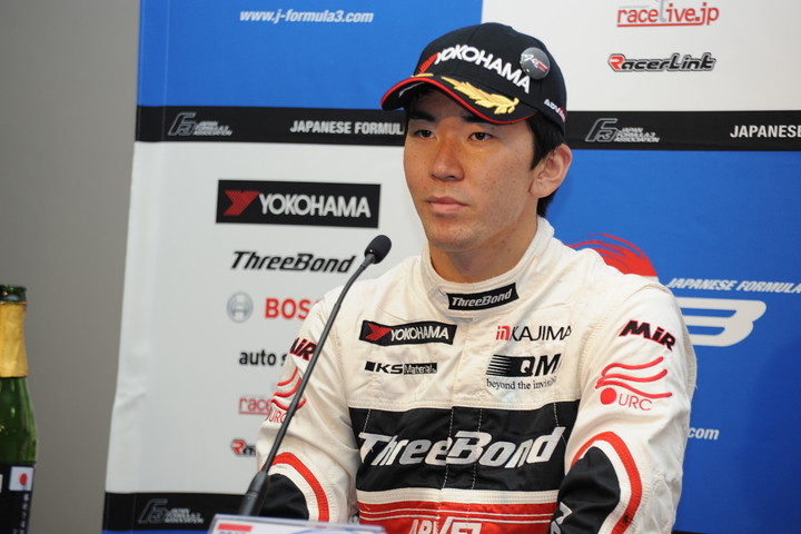 決勝記者会見: 3位の笹原右京（ThreeBond Racing）