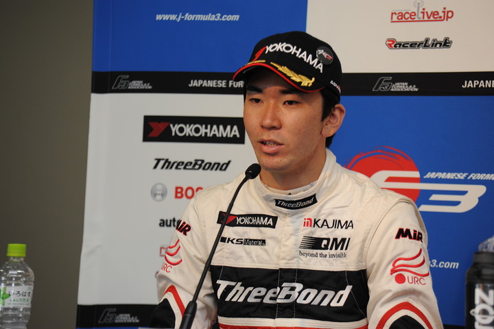 決勝記者会見: 3位の笹原右京（ThreeBond Racing）