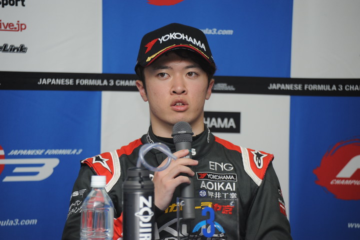 決勝記者会見: 3位の宮田莉朋（カローラ中京Kuo TEAM TOM'S）