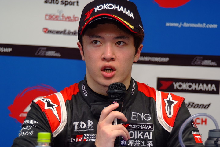 決勝記者会見: 3位の宮田莉朋（カローラ中京Kuo TEAM TOM'S）