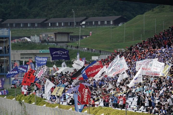 スタート進行: スタンドで振られるチームの旗