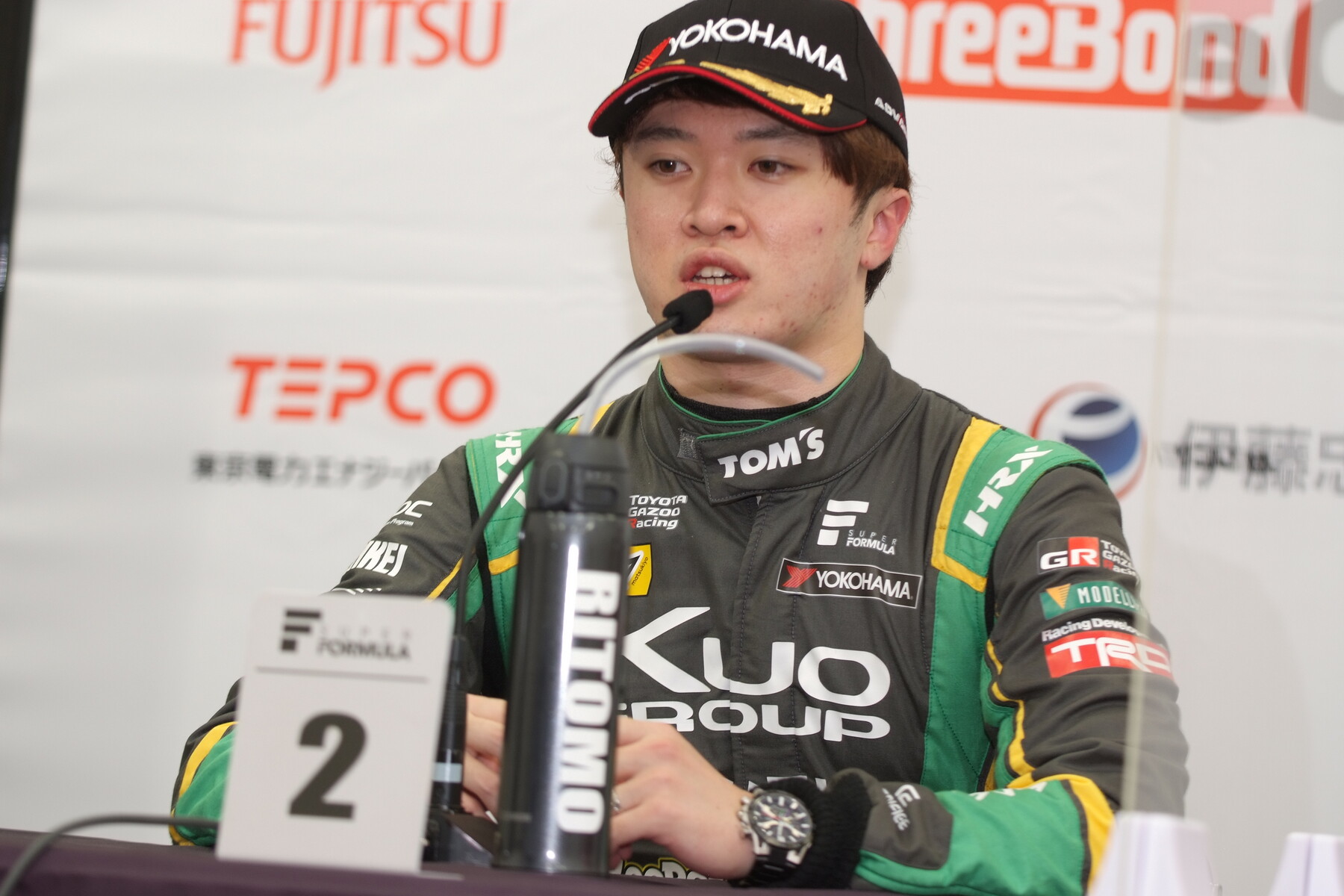 予選記者会見：2位の宮田莉朋（Kuo VANTELIN TEAM TOM’S）