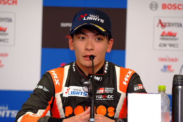 決勝記者会見：3位の野中誠太（TOM'S）